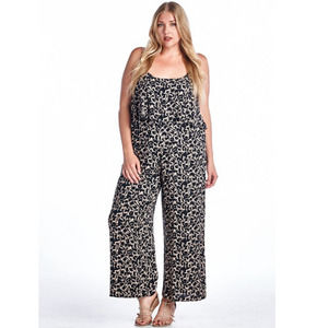 Marcelle Margaux Jumpsuit Womens Plus 4X Black Beige Geo Print Sleeveless Ruffle